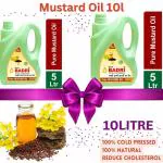 Shree Badri- Cold Pressed Mustard Oil - 10 Ltr Kacchi Ghani | Natural | Chemical-Free | (5Litre x 2) | Sarso Oil for Cooking | Sarson Oil
