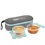Allo Innoware Glass Lunch Box with Canvas Bag 390 ml (Pack of 2)