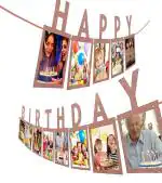 Festiko Real Glitter 1Pc Happy Birthday Photo Banner For Adult, Kids, Girls, Wife, Friends Birthday Party Decoration (Rose Gold)