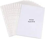 Shining Zon 120 Micron A4 Waterproof Transparent Document Leaf/Sleeve Sheet Protector Top Loading, Clear, Reinforced 11-Hole, Acid-Free, Archival Safe for Documents and Photos (Pack of 50)