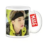 Mug Morning ceramic BTS Suga Yellow Jacket and Black Forehead Band Coffee Mug (White)