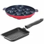 Nirlon Aluminum Non-Stick 7 Cavity Appam Patra & Mini Grill Toast Pan 14 cm (2 pcs)