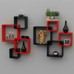 Wooden Twist Square MDF Wood Red & Black Wall Shelf 41 x 4 x 26 inch