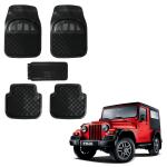 Oshotto Anti Skid Rubber Car Tray Foot Mat for Mahindra Thar (Set of 5, Black)