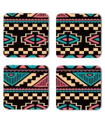 Whats Your Kick Pattern Design Blue And Black Fabric Beautiful Pattern Design Printed Set of 4 Coaster With Metal Stand