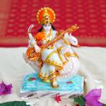 Chaque Decor Hand painted Goddess Mata Saraswati Mor Idol for education, creativity, and music (5.5x3.5x7)(White)