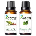 KAZIMA Combo Of Jojoba Carrier Oil And Peppermint Essential Oil Wrinkles, Skin Brightening, Moisturizing and Hair Growth, 15 ml Each (Combo Of 2)