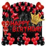 PARTY GLITERS Happy Birthday Decoration Kit Combo Balloons Red & Black Foil Curtain Background, Crown Balloon for 30th 35th 40th Birthday Party Includes all items