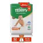 Teddyy Easy Large (L) Size - 62 diapers| Pack of 1 |(9-14 kg)Baby Diaper Pants Upto 10hrs Protection, Anti bacterial, Anti Rash