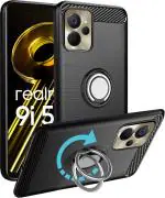 Unistuff Back Case Cover for Realme 9i 5G with Magnetic Kickstand | Premium Matte Finish | Camera Bump Protection | Rubberized Ring Cover - Night Black, 78034
