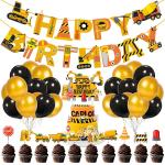 Zyozique Under the Construction Birthday Party Supplies Dump Truck Birthday Party Decorations Banner, Cake Topper, Cup Cake Topper and Balloon for Construction Theme Birthday Party 37 Pack