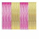 Webble Pink and Gold Metallic Foil Fringe Curtains for Birthday Celebrations for Girls, Women| 3 x 6 feet Long Party Wall Curtains for Instant Decoration, Pack of 4