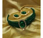 Gyaan Jewels Handmade Gold Plated Alloy Earring and Necklace Set Green Free Size