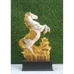 LETS CATCH UPP 16-Inch Feng Shui Gold Plated Wooden Base Resin Running Horse Statue for Office and Home Décor | Vastu & Good Luck Charm | Decorative Showpiece for Drawing Room | Ideal Gift