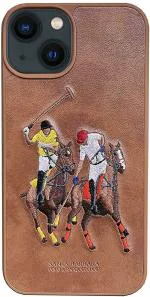 ICREATION Iphone 13 ,Santa Barbara Jockey Series ,Vintage Leather Design Luxury ,Slim Case Brown Back Cover