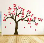 Lanstick Multicolor Tree With Red Heart Instead Of Leaves With Birds Self Adhesive Wall Sticker - 32 inch