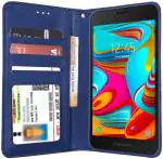 Unistuff Faux Leather Back Case Flip Cover for Samsung Galaxy A2 Core with ID Card Slot | Foldable Kickstand | 2 Card Slot | 1 Cash Slot - Executive Blue, 62020