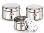 NIRLON Stainless Steel Flower Shape Canisters/ Deep Betha Dabba/ Storage Containers - Set of 3 (800ML, 1.1L, 1.6L)