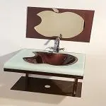 Oath vision Glass Apple Cut Wash Basin Set With Mirror & Steel Stand (Brown/ OA35)