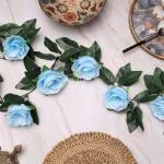 DULI Artificial Flower Blue Rose Creeper Hanging Vine Garland with Leaves for HomeDecoration 7Feet.