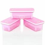 Refrigerator Fresh Boxes, Produce Saver Storage Containers, Fridge Organizer with Removable Draining Board and Air Hole, Keep Vegetables Fresh,Easy to Clean-1500 ML. - Pack Of 2 (Pink)