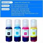 TEQUO Refill Ink For Epson Printers L3108 / L3110 / L3100 / L3101 / L3111 / L3115 / L3116 / L3118 / L3119 / L3150 / L3151 / L3152 / L3156 / L3158 / L4150 / L4158 / L4160 / L4168 / L6160 Black + Tri Color Combo Pack Ink Bottle