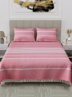 Varde 210 TC 100% Cotton Bedsheet | Bedsheet with 2 Pillow Cover | Double Bedsheet Cotton | All Season Comfort | Handmade Handloom Bedsheet 90X100 Inches | Rose