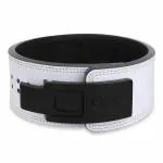 GRIFFIN GEARS Powerlifting Lever Gym Black Buckle With White Belt Power 10MM Extreme Heavy Duty Genuine Leather Belts -Squats Deadlifts Bodybuilding Weight Lifting Power Lifting for Men (S-26