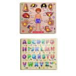 GrestBig Wooden ABCD and Human Body Parts Puzzle with Knobs, Educational and Learning Game For Kids
