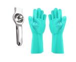URBAN BUY Stainless Steel Lemon Squeezers With Bartan Washing Rubber Silicon Gloves and Multicolour, (Pack of 2)
