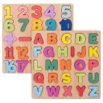 Whinsy Wooden Super Combo English Capital Alphabet Letters ( A to Z ) & 1 to 20 Counting Numbers With Pictures in Wooden Board