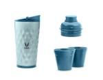 VAYA DRYNK Blue Thermos 3 in 1 Water Bottle Stainless Steel Tumbler with Lid and Cups 350 ml