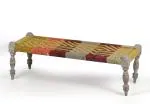 Ikiriya Hamilton Sheesham Wood 2 Seater Maachi Bench| Patio Bench in Assorted Multi-Colour Chindi & Yellow Rope Canning