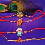 Kavim Kids WB 26 Sandalwood Rakhi Set (Four cartoon chracter woods Kid's Desiner Rakhi)