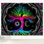 Hasthip Black Tree Of Life Tapestry, Wall Trippy Galaxy Space Psychedelic Sun And Moon Tapestry Hanging