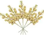Webelkart Premium 5 Pcs Glitter Gold Berry Berries Stem/Cherry Bunch Fruit Hanging Ornaments Christmas Xmas Tree Decoration for Xmas Christmas Tree Decoration Items