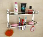 Neonix 5 in 1 Multipurpose Stainless Steel Bathroom Racks and Shelves with Soap Dish and Toothbrush Holder Soap and Brush Holder for Bathroom Accessories and Fittings