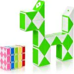 TOYDEN Kipa Gaming Twist Puzzle Magic Snake Cube 24 Pieces Blocks Geometric Brain Teaser Ruler Toy (Green, White)
