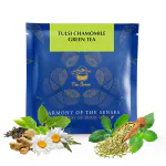 TEA SENSE Tulsi Chamomile Green Tea Pyramid Bags |15 Pc | Pyramid Tea Bags in Sealed Pouches| Rama, Shyama, Vana Tulsi, Fennel, Chamomile, and Ginger | Calming and Relaxing | Can be Rebrewed