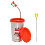 Adore Advanced Bliss Printed Stainless Steel Tumbler with Straw & Lid - Conical Vacuum Cup 300 ml (Red)