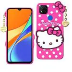 RUPELIK (Hello Kitty Redmi 9 Pink) Hello Kitty Rupper Back Case Cover |3D Cute| Soft Silicone Back Cover with Pendant Compatible for Redmi 9 / Mi 9C (Pink)