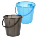 Kuber Industries Multiuses Plastic Bucket With Handle & Measuring Scale,16 litre,Pack of 2 (Blue & Black)