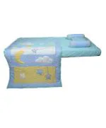 BLOOMING BUDS Cotton Baby Sheet with Quilt, Pillow Cover and Bolster Cover Set, Blue (0 to 4 Years)