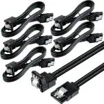 Storite 5-Pack 40cm SATA 3 6.0 Gbps Data Cable with Locking Latch for HDD & SSD (Black - 90 Degree Right Angle to Straight)