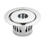 Ruhe Full Moon Round Flat Cut Floor Drain | 304-Grade Stainless Steel Floor Drain Jali | 5 inches | Floor Drainer with Cockroach Trap/Jali and Hole