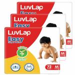 LUV LAP Easy Pant Style Baby Diapers, Medium (M), 72 Count, For babies of Upto 7-12Kg with Aloe Vera Lotion for rash protection, with upto 12hr protection, Pack of 3.(216pieces).