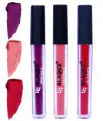 bq BLAQUE Matte Liquid Lip Gloss Combo of 3 Lipstick # 103-107-109 (12 ml, Purple Affair, Coral Peach, Dark Pinkish Red)