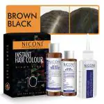 NICONI 10 Mins Instant Brown Black Hair Color for Women and Men No Scalp Stains with Superior Grey Coverage - 60ml or 4 Uses