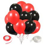 Zyozique Metallic Red Black Balloons,Glue Dot & Ribbon for Valentine , Anniversary Decoration (Pack of 27)