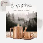 Martiza Handicrafts Teak Wood Tea Set with 1 Kettle, 2 Highball shaped Cup And Plate